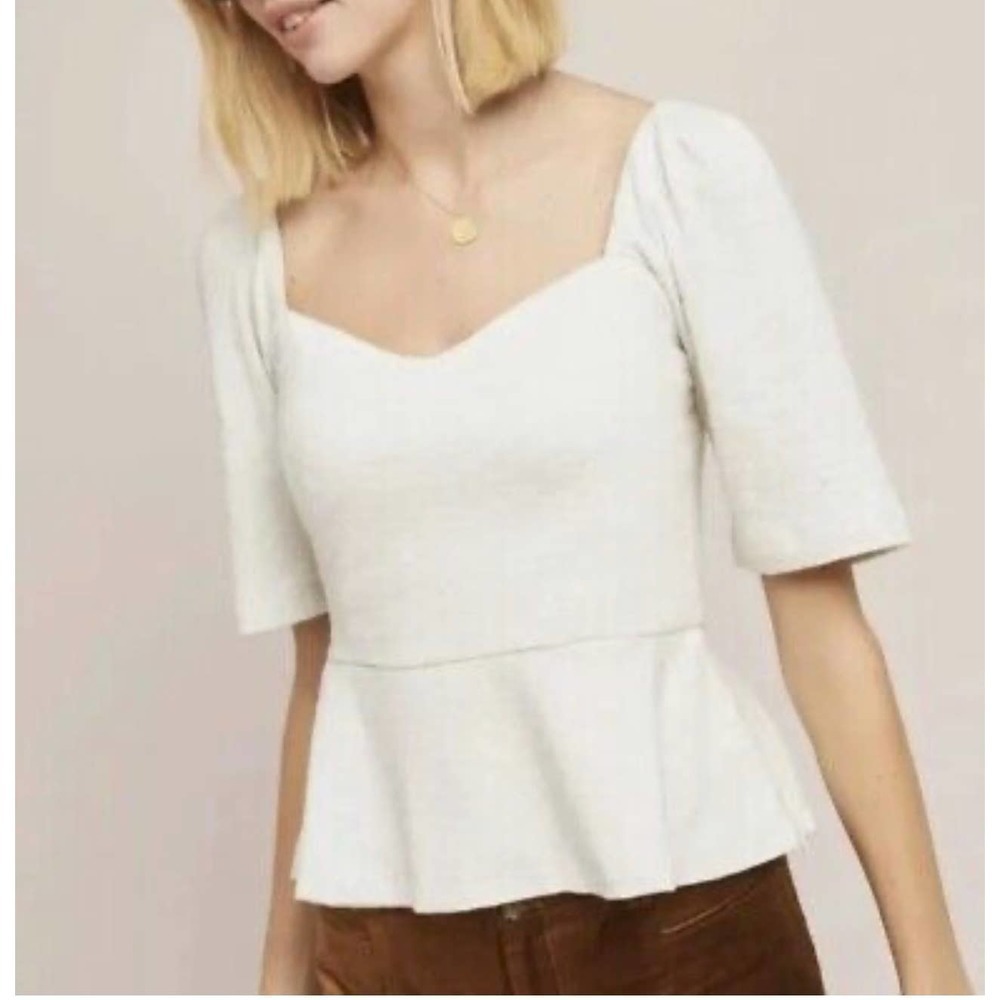 Antropologie Porridge Ivory Peplum Top Blouse Womens Size: S